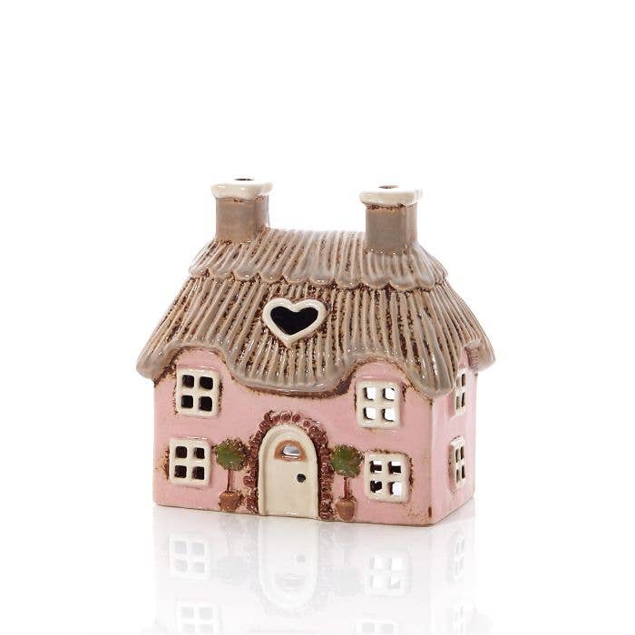 Village Pottery Tealight Holder Pink Embossed Stoneware with Trees - Mid March 2026 Drop
