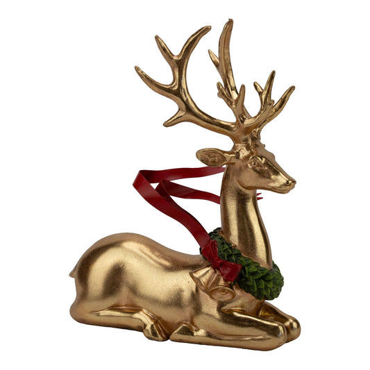 Gold Sitting Red Metal Ribbon Deer - 22cm - Arriving in Store October 2026