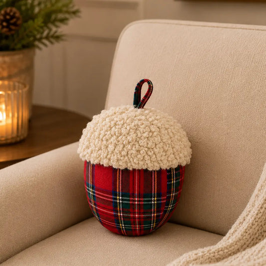 Red Plaid Acorn Filled Throw Pillow - Arriving in Store September