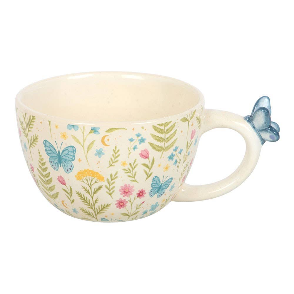 Luna Bloom Floral Print Ceramic Mug with Butterfly