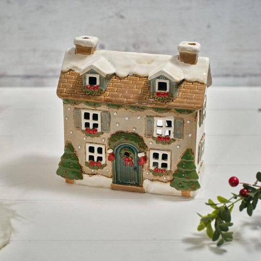 Holly Cottage Stoneware House With Dormer Windows Candle Holder - Arriving in Store September
