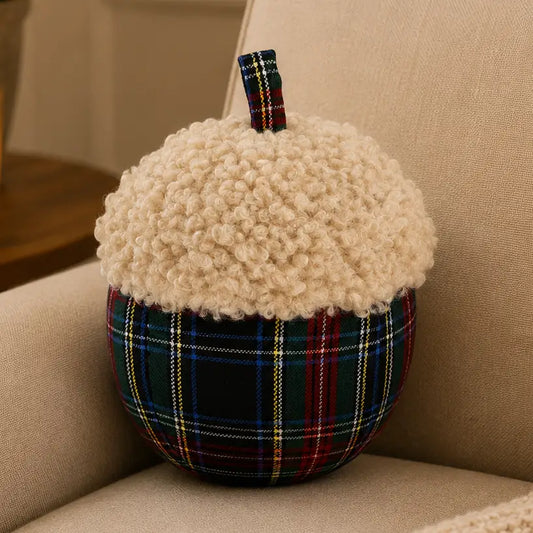 Green/Navy Plaid Acorn Filled Throw Pillow - Arriving in Store September