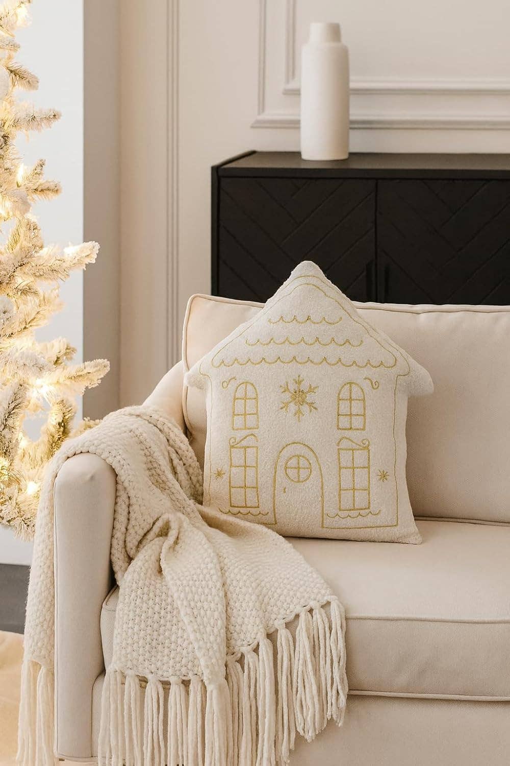 Ivory Winter House Plush Filled Throw Pillow - Arriving in Store October