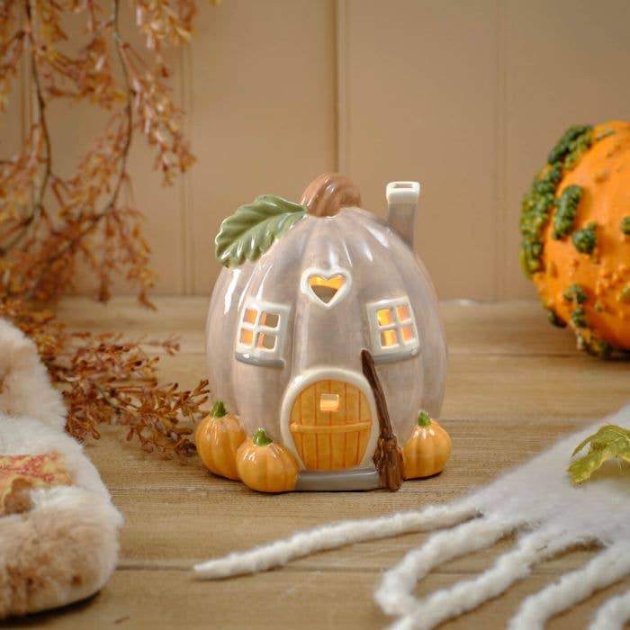 Harvest Home Shaped Pumpkin Tea Light House Ornament - Arriving in Store Mid-April