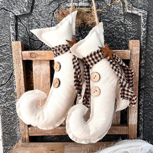 Halloween Rustic Primitive Hanging Witch Boots | Natural - Arriving in Store September