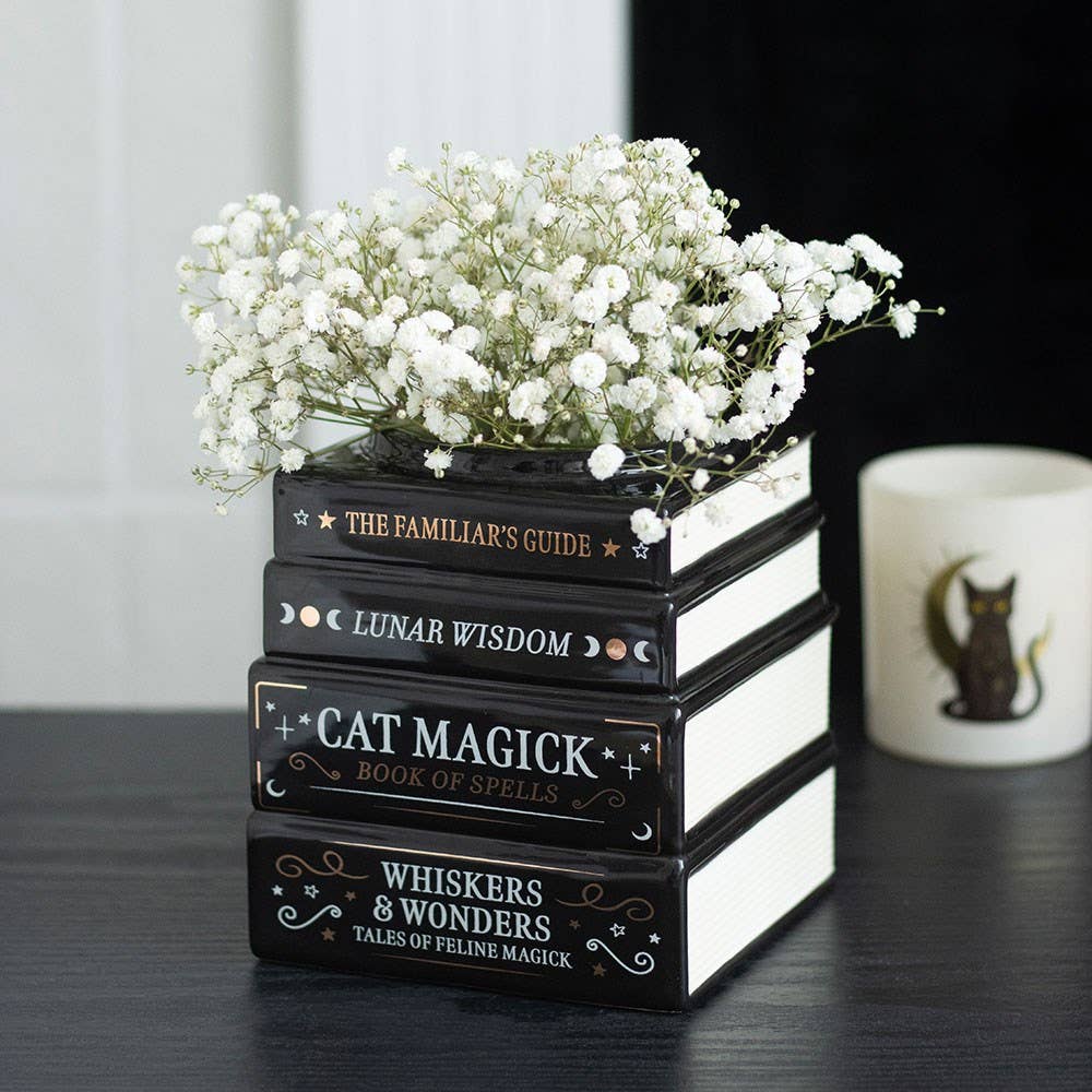 Black Cat Magick Book Stack Vase - Arriving in Store September