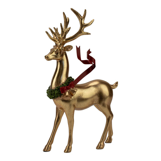 Gold Standing Red Metal Ribbon Deer - 32cm - Arriving in Store October 2026