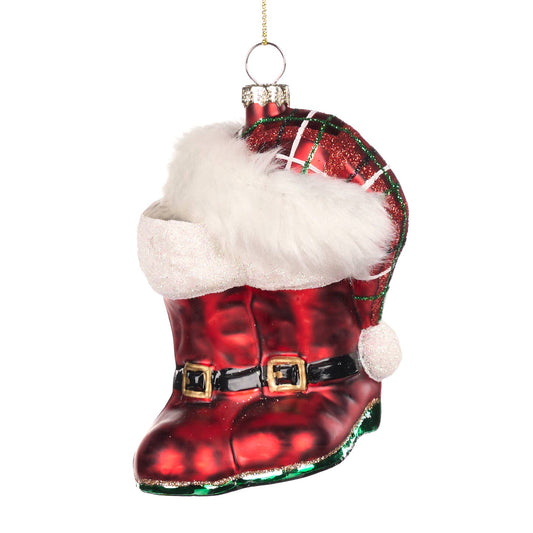 Furry Santa Boots Hat Ornament