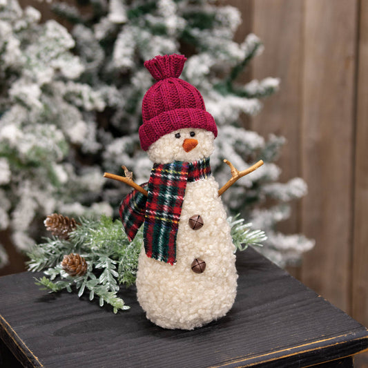 Burgundy Hat Snowman w/Green & Red Plaid Scarf - 9.5"H - September Drop