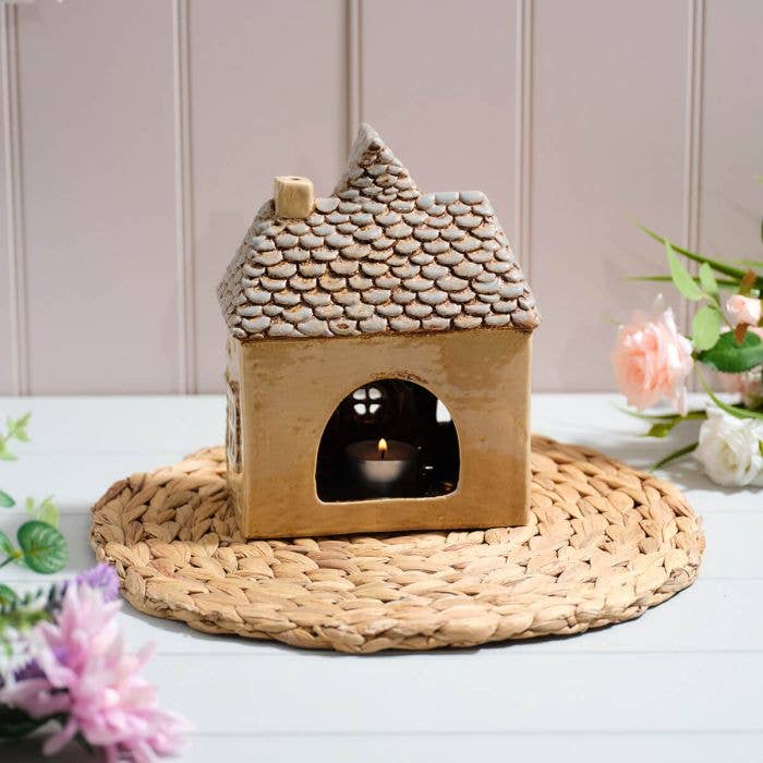 Cottage Garden Embossed Stoneware House Candle Holder - Arriving in July