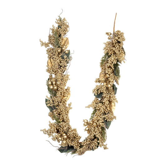 Gold Berry & Gold Leaf Garland 180cm - Arriving in Store October 2026