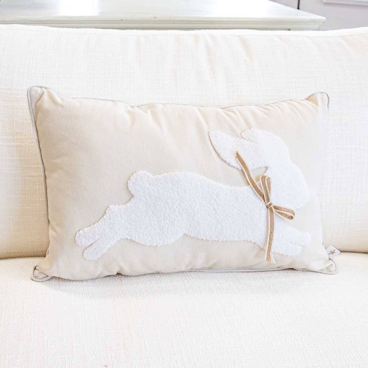 Leaping Bunny Embroidered Lumbar Pillow