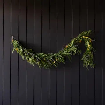Heritage Frosted Navy Berry Norfolk Cypress Garland 6ft - LED Pre Lit - Arriving in Store October