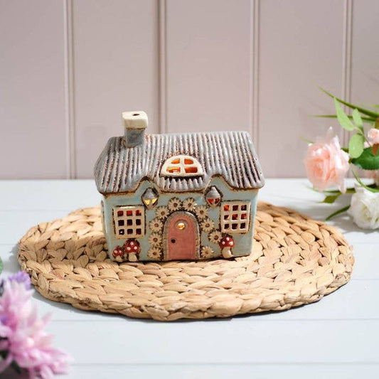 Cottage Garden Blue House Mushroom Daisy Candle Holder - Arriving in Store Mid-April