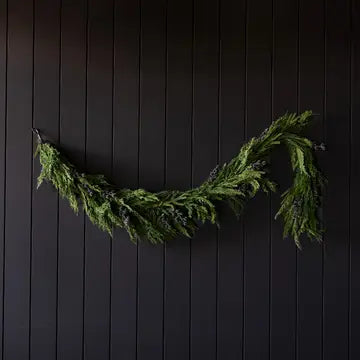 Heritage Frosted Navy Berry Norfolk Cypress Garland 6ft - LED Pre Lit - Arriving in Store October