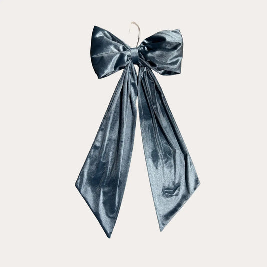 Luxurious Dusty Blue Velvet Bow - Medium - Mid November Drop