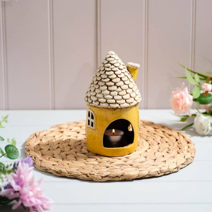 Cottage Garden Stoneware Fairy Round House Candle Holder - Arriving in Store Late May