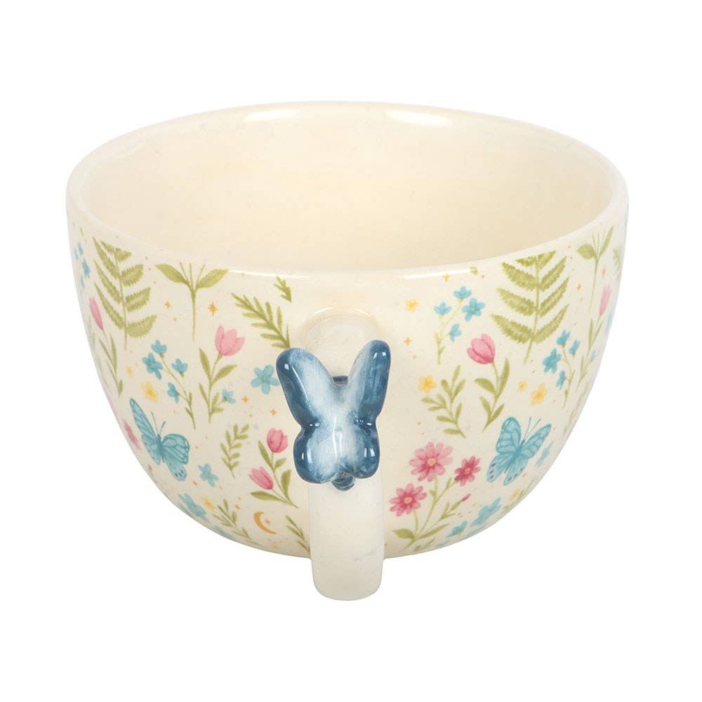 Luna Bloom Floral Print Ceramic Mug with Butterfly