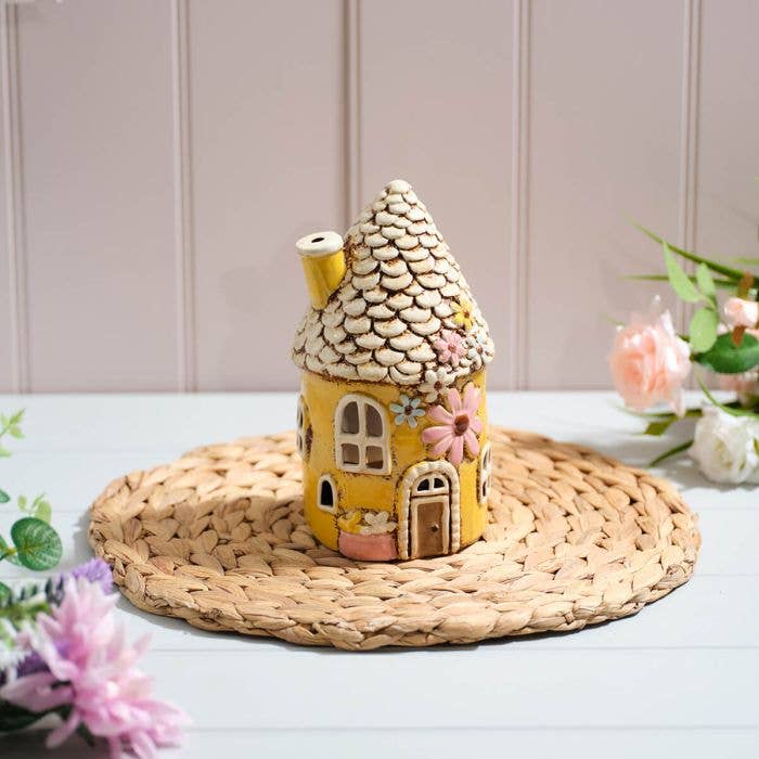 Cottage Garden Stoneware Fairy Round House Candle Holder - Arriving in Store Late May