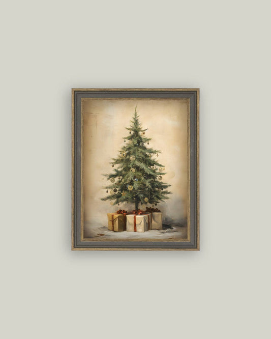 Christmas Tree with Presents Framed Antique Art - Arriving in Store October