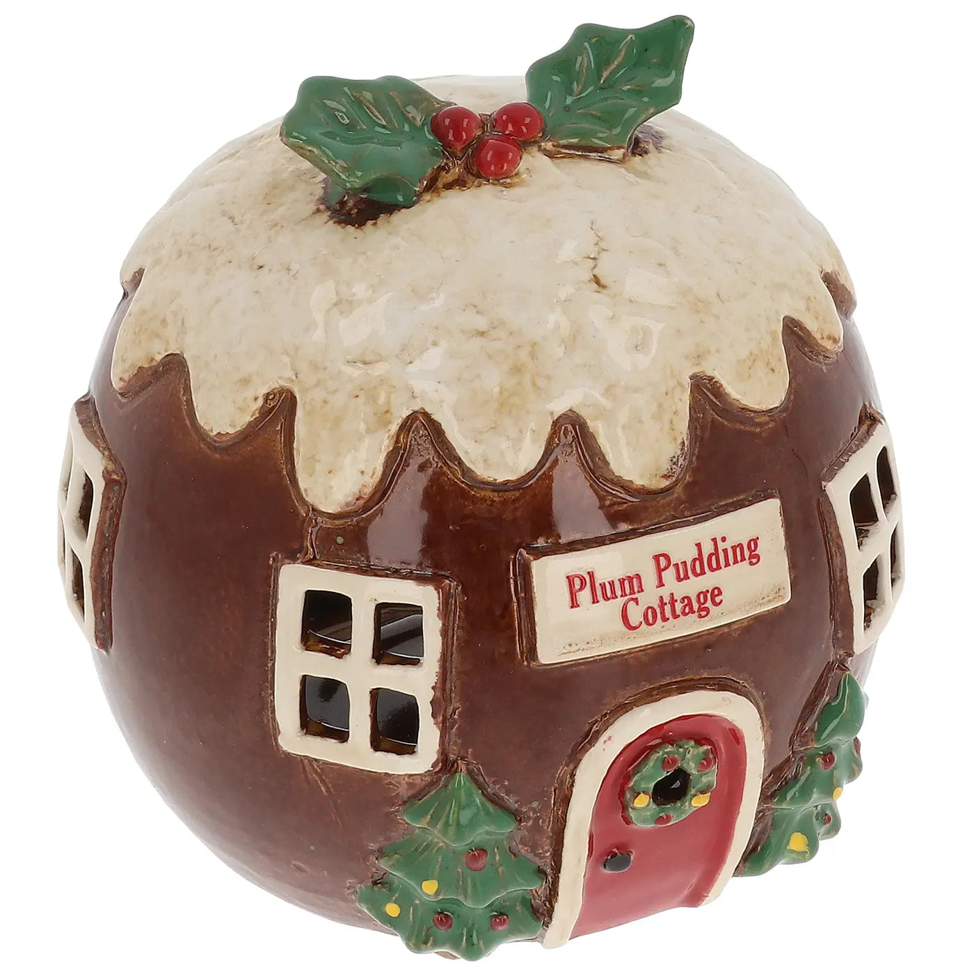 Village Pottery Xmas Plum Pudding Cottage Tealight - Arriving in Store September