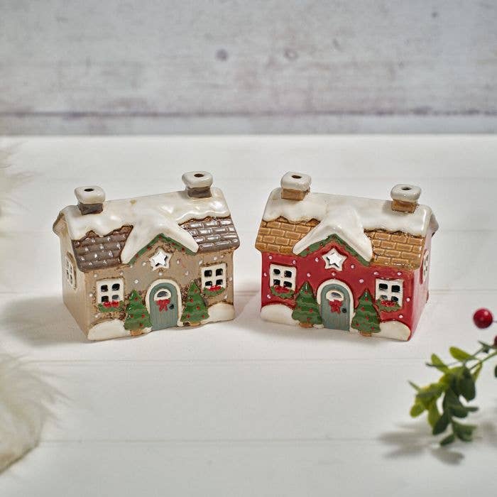 Holly Cottage Stoneware House With Cut Out Star Candle Holder - Arriving in Store September