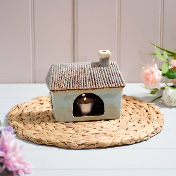 Cottage Garden Blue House Mushroom Daisy Candle Holder - Arriving in Store Mid-April