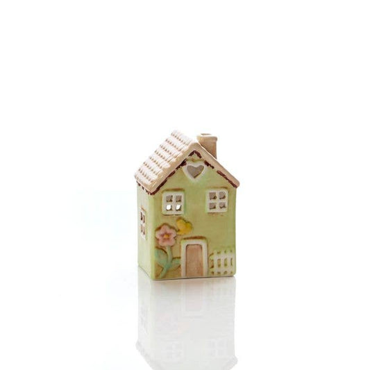 Ceramic Green House Small With Embossed Flower Painted Tea Light Holder - Mid March Drop