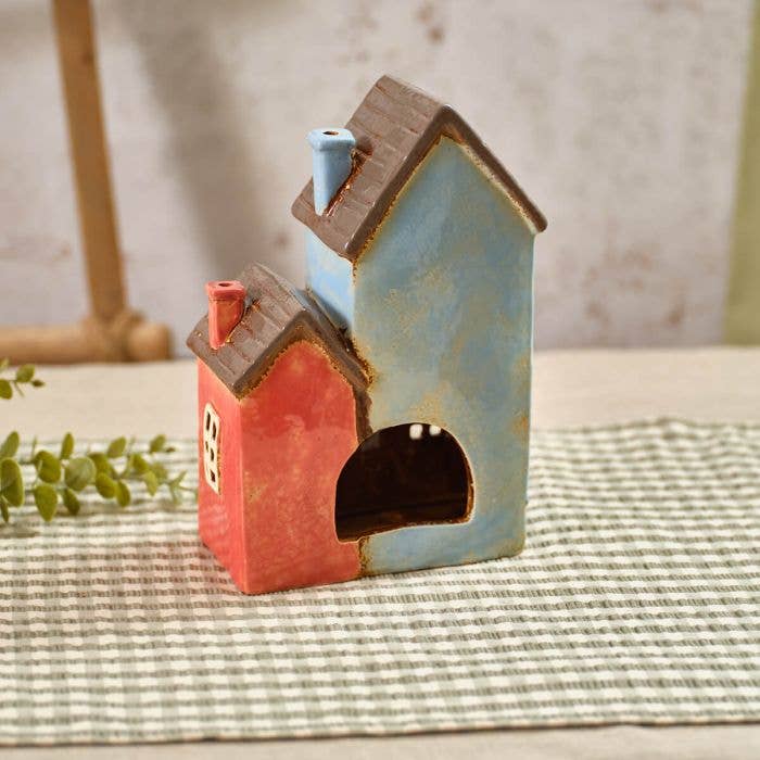 Flourish and Foliage Stoneware Double House Candle Holder - Arriving in Store Mid-April