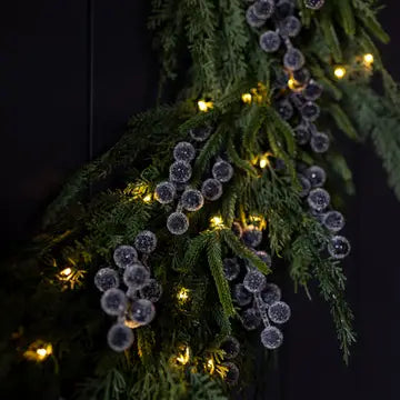 Heritage Frosted Navy Berry Norfolk Cypress Wreath 34" - LED Pre Lit - Arriving in Store October