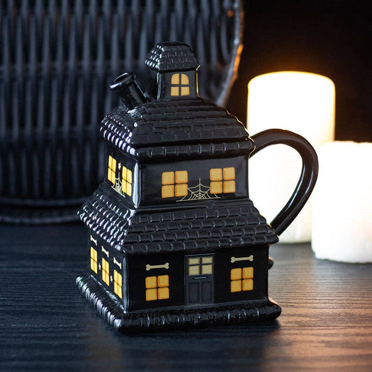 Black Haunted House Lidded Halloween Mug - September Drop