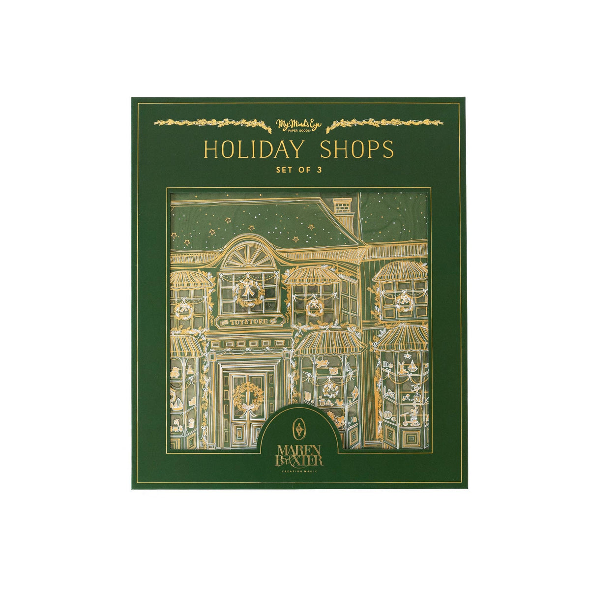 Maren Baxter Limited Edition Green Light-Up Christmas Village Shops Set of 3 - Arriving in Store Mid November