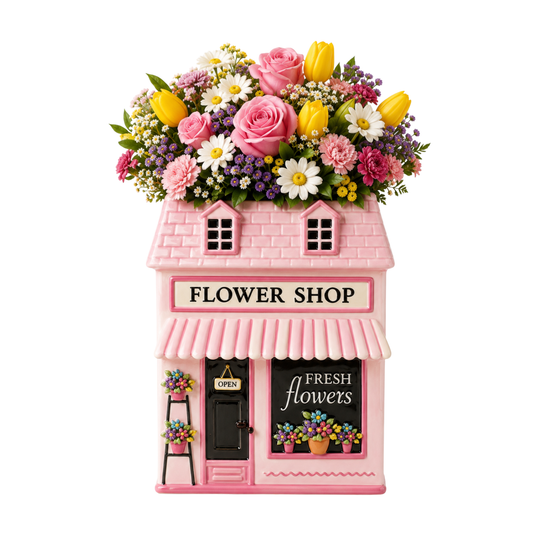 Pink Daisy Flower Shop Cottage  - Flower Vase - Arriving in Store October