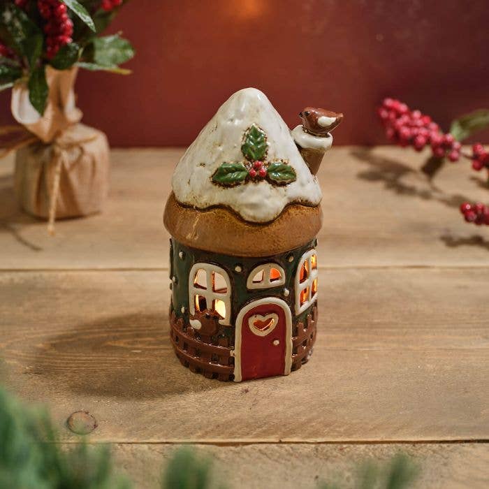 Robin Stoneware Fairy House With 3D Robin Candle Holder - Arriving in Store September