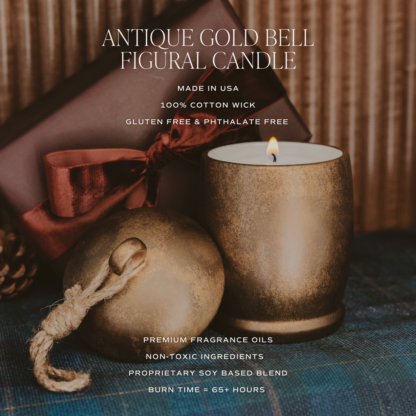 Holiday Soy Candle - 13.5 oz Antique Gold Bell Jar - Arriving in Store September