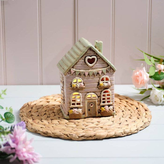 Cottage Garden Stoneware House Candle Holder with Bunting - Arriving in Store Mid-April