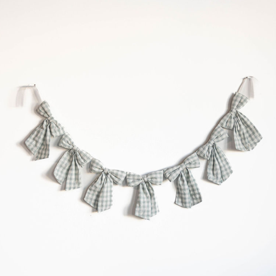 Pastel Green Gingham Fabric Bow Garland - Arriving in Store Mid - Late March