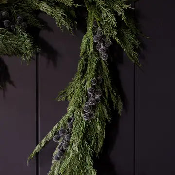 Heritage Frosted Navy Berry Norfolk Cypress Garland 6ft - LED Pre Lit - Arriving in Store October