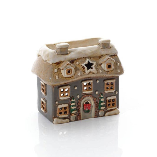 Xmas Cottage Wax Melt Burner Grey Embossed Stoneware - Arriving in Store Late April
