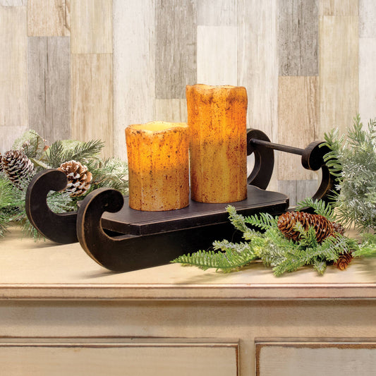 Distressed Black Wooden Sled - 15" - October Drop