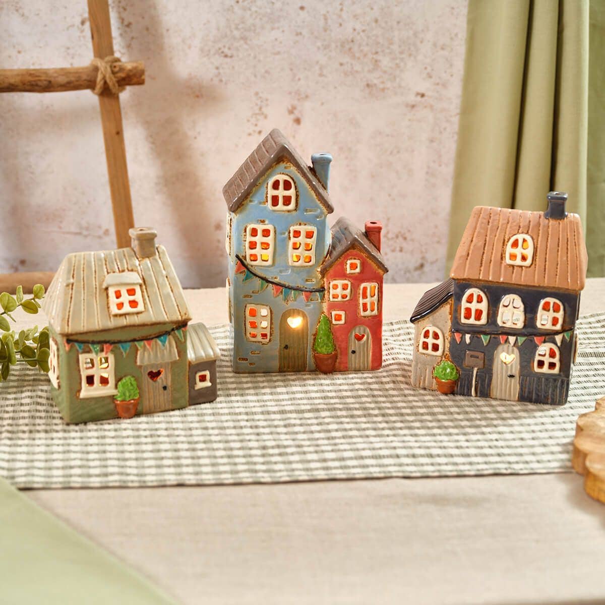 Stoneware Sage Green House Embossed Candle Holder - Arriving in Store Mid-April