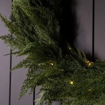 Cypress Leaf Wreath LED Pre Lit - 24" - Arriving in Store October