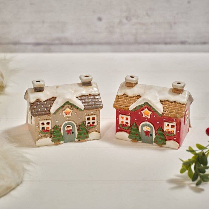 Holly Cottage Stoneware House With Cut Out Star Candle Holder - Arriving in Store September