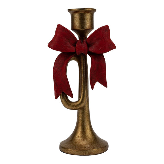 Gold Trumpet Red Bow Candle Holder - 20cm - Arriving in Store October 2026