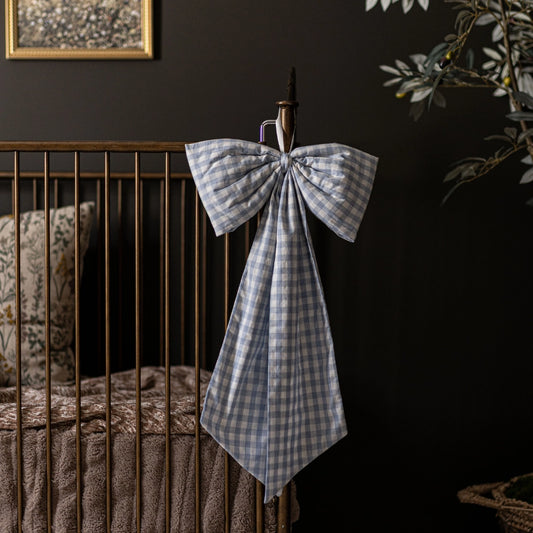 Baby Blue Gingham Fabric Bow - Arriving in Store Mid - Late March