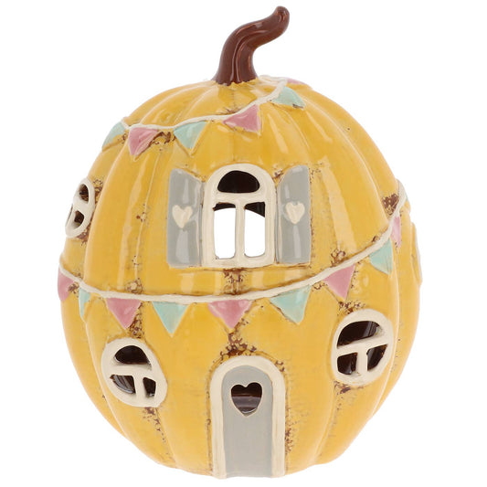 Village Pottery Pumpkin House Yellow Tealight - September Drop