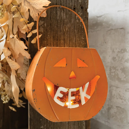 Distressed Metal "EEK" Jack O Lantern Luminary - September Drop