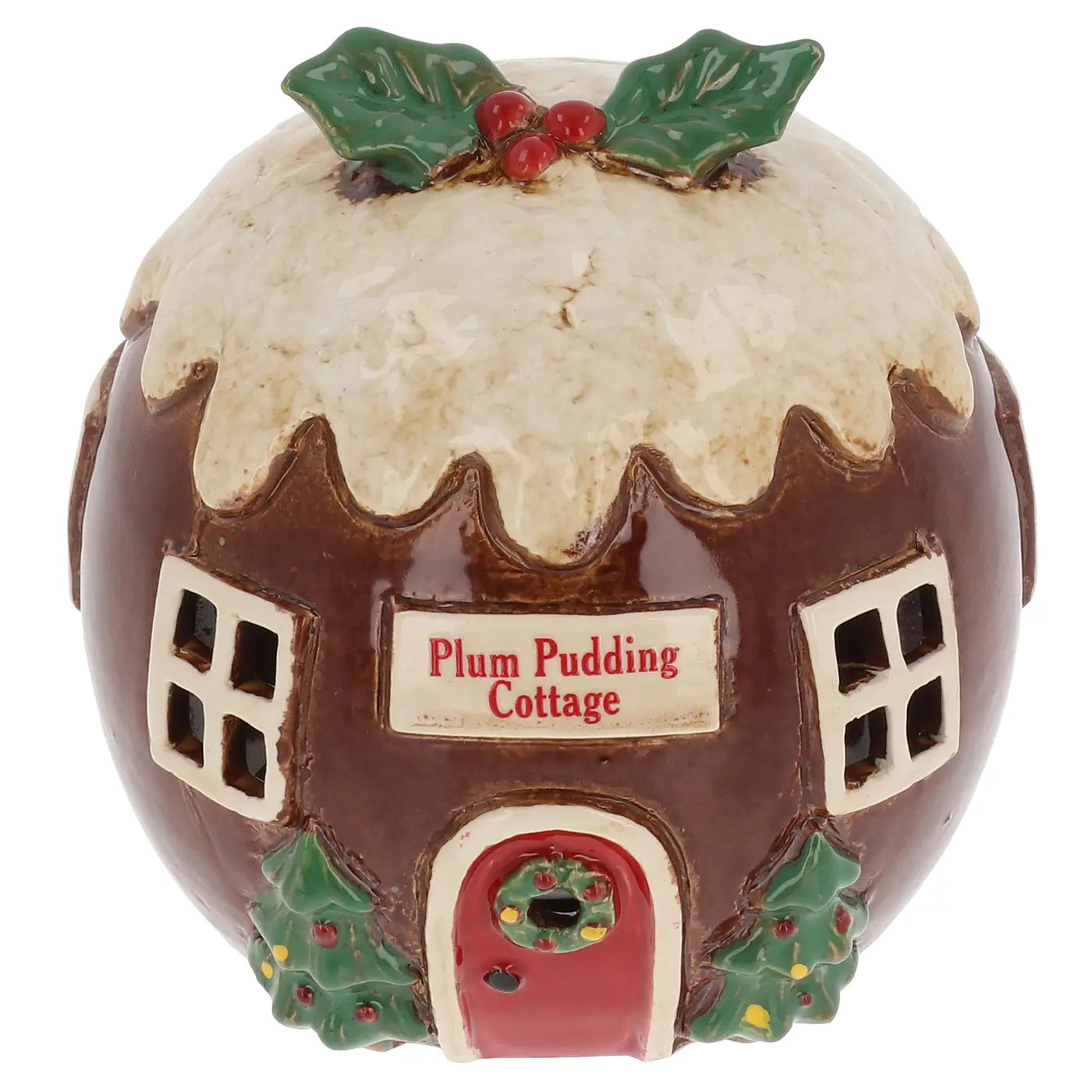 Village Pottery Xmas Plum Pudding Cottage Tealight - Arriving in Store September