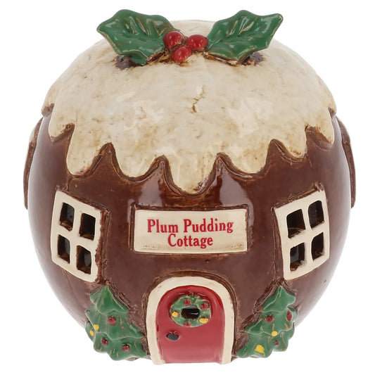 Village Pottery Xmas Plum Pudding Cottage Tealight - Arriving in Store September