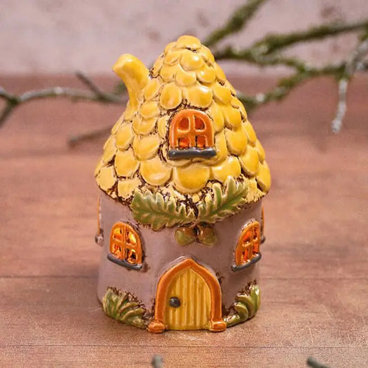 Toadstool Tales Stoneware House Hand Painted with Mustard Yellow Roof Candle Holder - Arriving in Store June